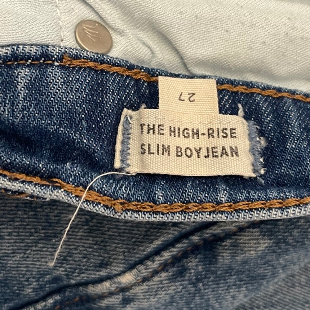 Madewell The High-Rise Boy Jean Distressed‎ Crop Raw Hem Blue  Women's Size 27 - Picture 9 of 9